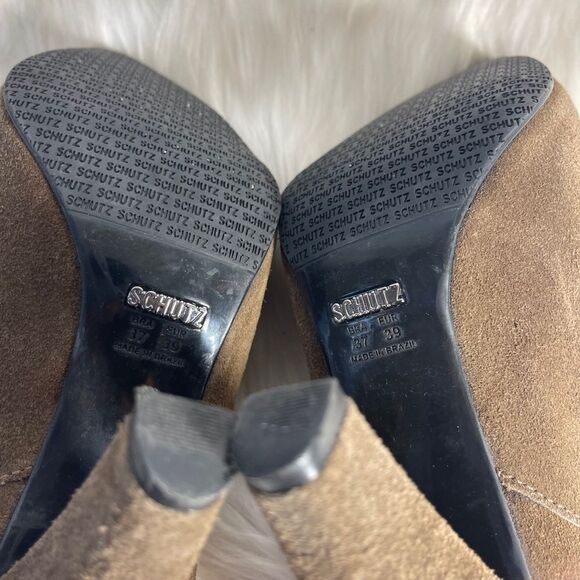 Schutz Brown Suede Pointed Toe Cuffed Booties Stiletto Heels Sz 39/8 - Picture 6 of 8